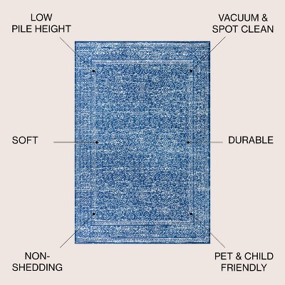 Blue Rectangular 4' x 6' Stain-Resistant Synthetic Rug