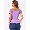 INSPIRE CHIC Women's Square Neck Mesh Sheer Short Sleeve Peplum Tops - 4 of 4