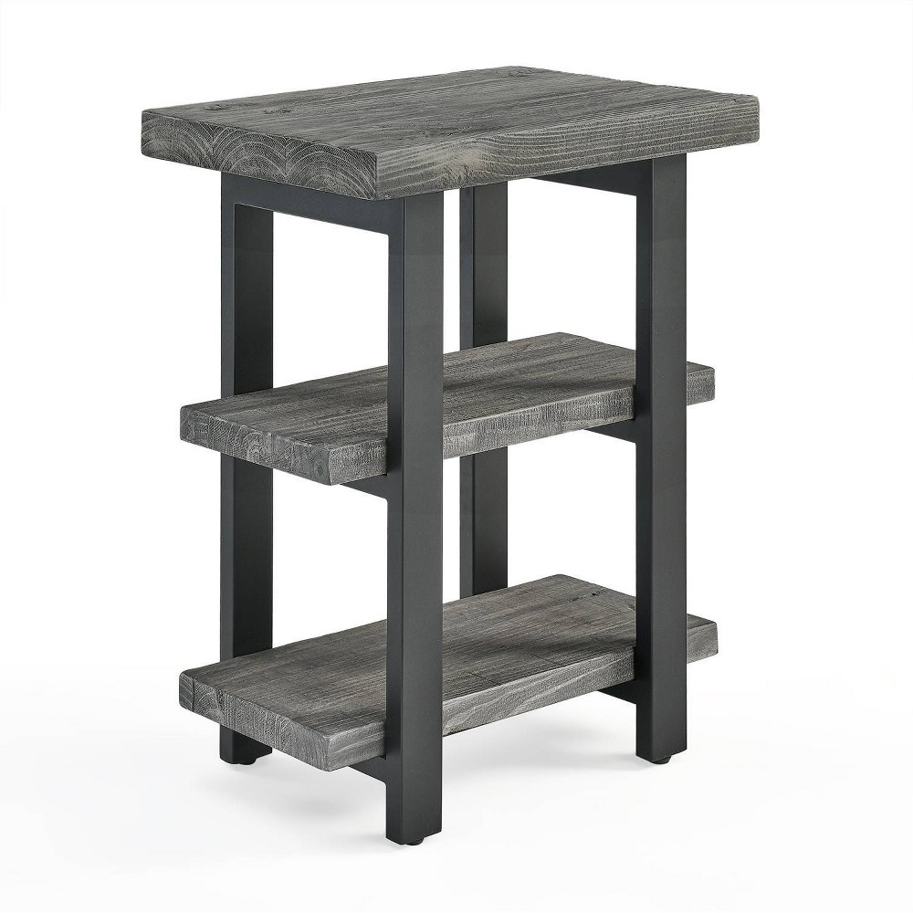 Photos - Coffee Table Pomona Metal and Wood 2 Shelf End Table Slate Gray - Alaterre Furniture