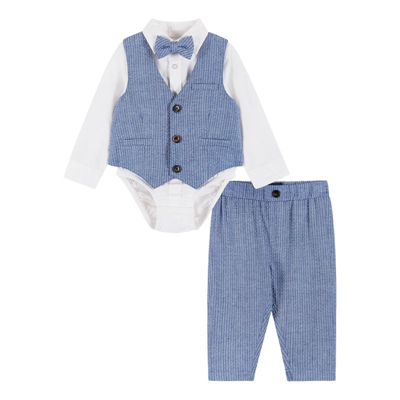Andy & Evan  Infant  Blue Four Piece Buttondown and Vest Set, 1 of 5