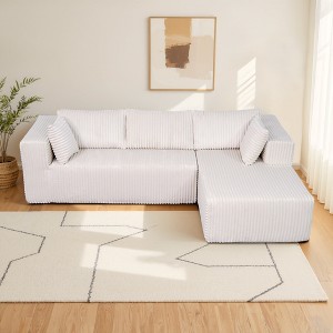 105" Corduroy Upholstery L-Shaped Cloud Modular Sectional Sofa with Left Chaise and Pillows, All-Foam Compression Design - 1 of 4
