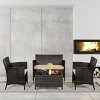Tangkula 4 Pieces Patio Rattan Conversation Furniture Set Outdoor w/ Brown & Turquoise Cushion - 3 of 4