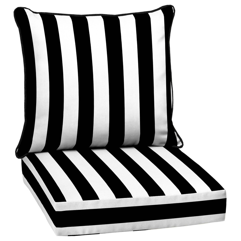 Photos - Pillow Arden 24"x24" Outdoor Deep Seat Set Black Cabana Stripe