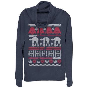 Juniors Womens Star Wars Ugly Christmas Sweater Cowl Neck Sweatshirt