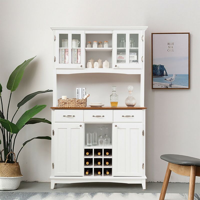 Costway Buffet And Hutch Kitchen Storage Cabinet Cupboard w/ Wine Rack & Drawers White, 2 of 11