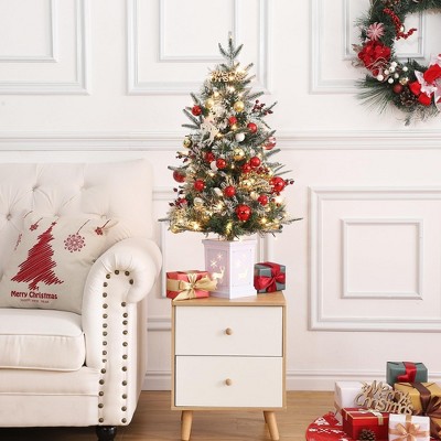 Pre-Lit Artificial Christmas Tree 4.5Ft, Plug in Desktop Xmas Tree with 108 Lights & Berry Clusters, Small Fake Spruce Tree for Home and Office Decor