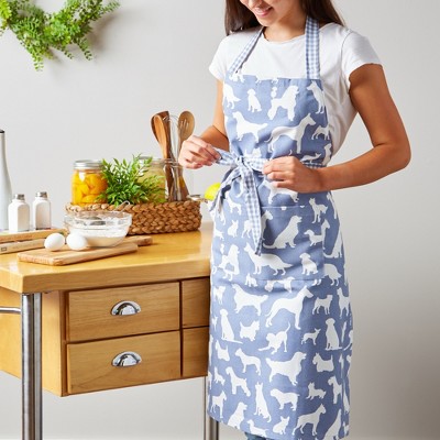 Stonewash Blue Dog Print Cotton Chef Apron with Pockets