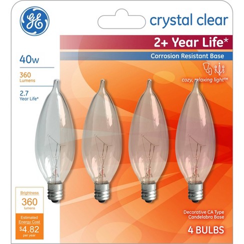 General Electric 40w 4pk Cac Long Life, 40 Watt Chandelier Light Bulbs