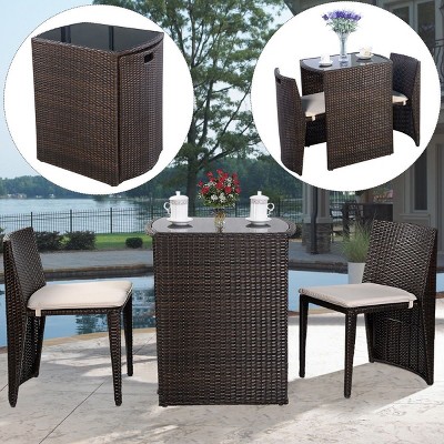 Light Brown Giantex 3 PCS Cushioned Outdoor Wicker Patio Set Convention Bistro Set Garden Lawn Sofa Furniture 