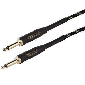 Monoprice Braided Cloth 1/4 Inch (TS) Male 20AWG Instrument Cable Cord - 10 Feet - Black (Gold Plated)