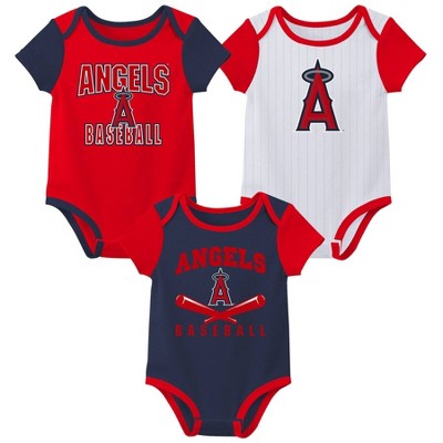 Image of MLB Los Angeles Angels Infant Boys' White Pinstripe 3pk Bodysuits - 6-9M