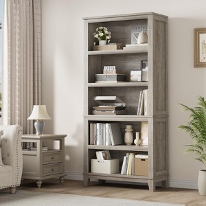 71" Farmhouse Bookcase w/Adjustable Shelves,5 Tier Tall Bookshelf with Wooden Legs, Rustic Vintage Book Shelf for Living Room Office Library - 1 of 4