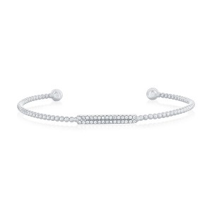 Bella Silver Sterling Silver, CZ Bar Beaded Bangle - Silver - 1 of 2