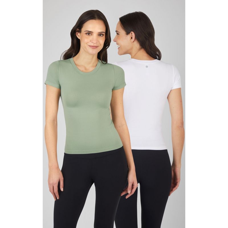 Yogalicious Womens 2 Pack Seamless Miranda Fitted Crew Neck Tee, 1 of 6