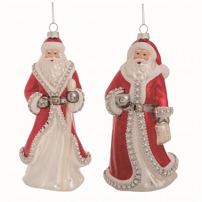 Transpac Glass Rhinestone Santa Ornament Set of 2 Christmas Home Decorations