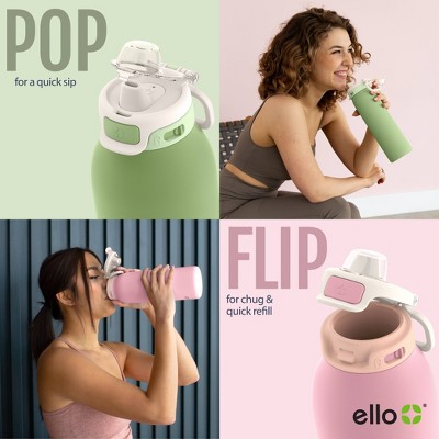Ello Pop & Fill 18oz Stainless Steel Water Bottle Purple Holographic Glitter Missing plastic top