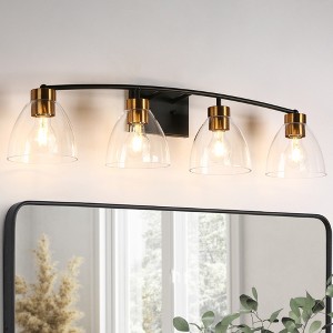 LNC Jacqueling Polished Gold and Matte Black Bathroom Vanity Light with Clear Glass, Modern, 3-Light, 4-Light - 1 of 4