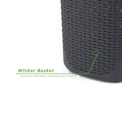 Gray Plastic Wicker Laundry Hamper with Lid and Wheels