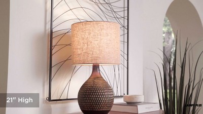 Mid-Century Modern Brown Ceramic Table Lamp with Oatmeal Shade