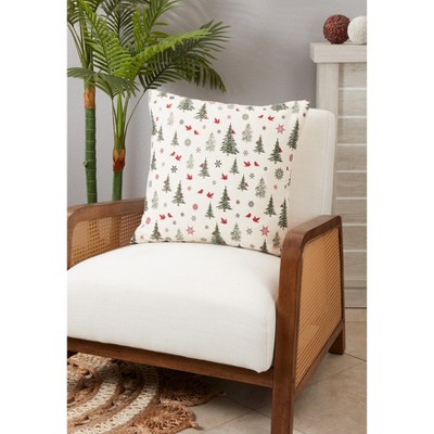 Ivory Cotton Christmas Trees Throw Pillow Cover