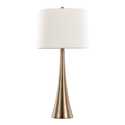 Matte Golden Bronze 29.5" Metal Table Lamp Set with White Linen Shade