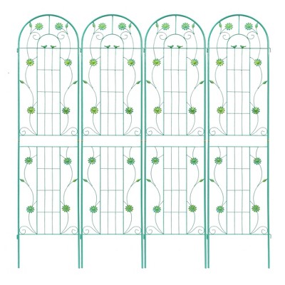 Dolonm 4 Pack Green Garden Trellis 86.7" H - Rustproof Metal Plant Support for Roses/Cucumbers, Bird & Leaf Decor, Easy Assembly