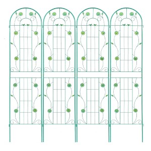 Dolonm 4 Pack Green Garden Trellis 86.7" H - Rustproof Metal Plant Support for Roses/Cucumbers, Bird & Leaf Decor, Easy Assembly - 1 of 4