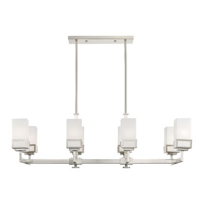Elegant Harding 8-Light Linear Chandelier with Satin Opal White Glass