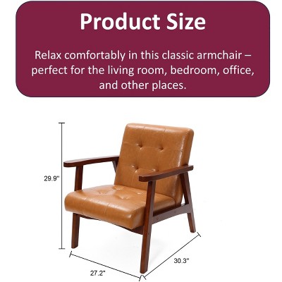 Mid-Century Modern Brown Faux Leather Accent Chair