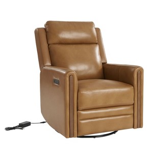 Laura Genuine Leather Swivel Rocking Power Recliner Built-in USB Port with Adjustable Headrest - 1 of 4