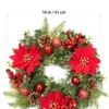 16" Artificial Christmas Wreath for Front Door - Red Poinsettia Flowers, Lifelike Leaves, Pine, Balls & Berries - Perfect Holiday Decor - 3 of 4