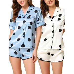 cheibear Women's 2 Packs Satin Nightwear with Shorts Lounge Polka Dots Pajama Set - 1 of 3