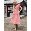 INSPIRE CHIC Women's Gingham Ruffle Cuff Sleeveless Square Neck Smocked A-Line Midi Dresses - 4 of 4
