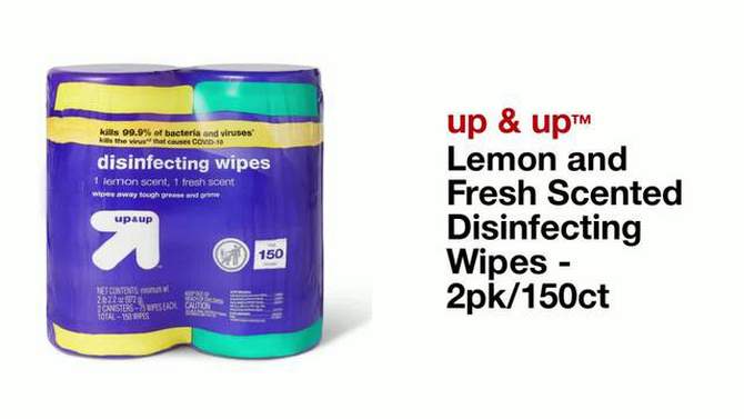 Lemon and Fresh Scented Disinfecting Wipes - 2pk/150ct - up &#38; up&#8482;, 2 of 5, play video