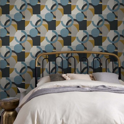 NEXT Retro Shapes Geo Blues and Mustard Wallpaper