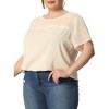 Agnes Orinda Women's Plus Size Contrast Panel Dots Lace Summer Short Sleeve Blouses - 2 of 4