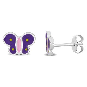 EVERLY JEWELRY | Sterling Silver Purple and Pink Enamel Butterfly Stud Earrings - 1 of 4