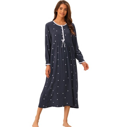 Cheibear Womens Pajamas Loungewear Long Sleeve Round Neck Midi ...