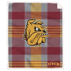 NCAA Minnesota Duluth Bulldogs Plaid Steel Royal Plush Faux Shearling Blanket - 1 of 3