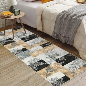 Acekool 5x7 Machine Washable Abstract Geometric Area Rug, Non-Slip, Low Pile, Non-Shedding Brown Carpet for Living Room, Bedroom - 1 of 4
