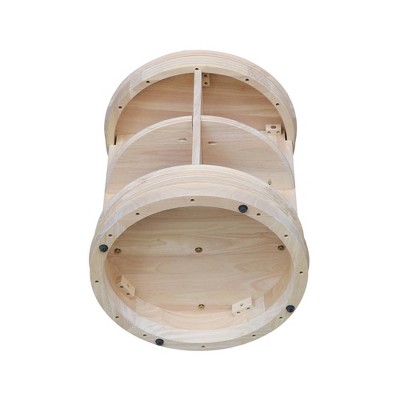 Beige Round Solid Wood End Table, 26"