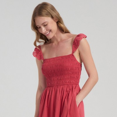 Женские платья Universal Thread Women's Ruffle Sleeve Eyelet Midi Dress - Universal Thread™ Coral Red M — фото 4
