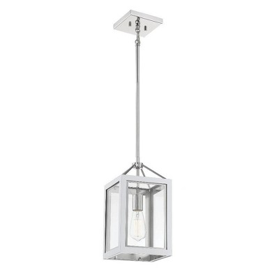 Carlton Navy and Polished Nickel 1-Light Pendant with Clear Glass Panels