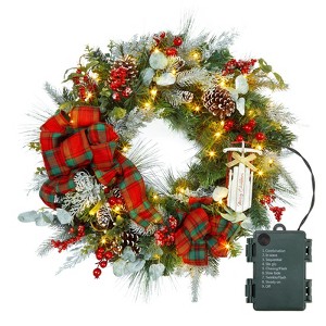 COZONY Pre-Lit Christmas Wreath & Garland Set, Artificial Lighted Decor for Door, Porch and Fireplace - 1 of 4