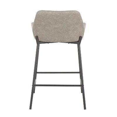 Daniella Industrial Black Metal Frame Counter Stools with Grey Faux Leather - Set of 2