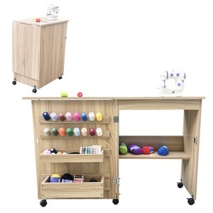 Folding Sewing & Craft Table with Shelves and Trays, Lockable