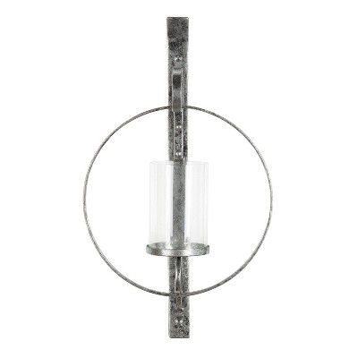 Glamorous Silver Metal Round Wall Candle Holder Sconce, 21.75"