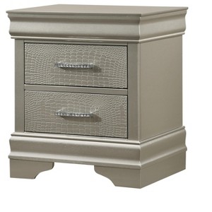 Vynxaria Modern Glam 1pc Nightstand - Champagne Finish, 2 Drawers, Solid Wood, Crocodile Texture, Crystal-Like Diamond Tufted, Bedroom Furniture - 1 of 4