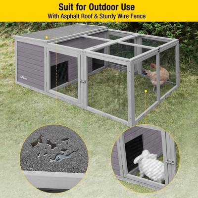 Gray Wooden Outdoor Hutch with Mesh Panels for Small Animals