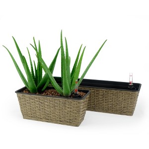 NAYSAYE 2 Pack Wicker Rectangle Planter with Reservoir for Indoor and Outdoor Garden and Patio Decor, Brown, 23.2"*7"*6.3" - 1 of 4